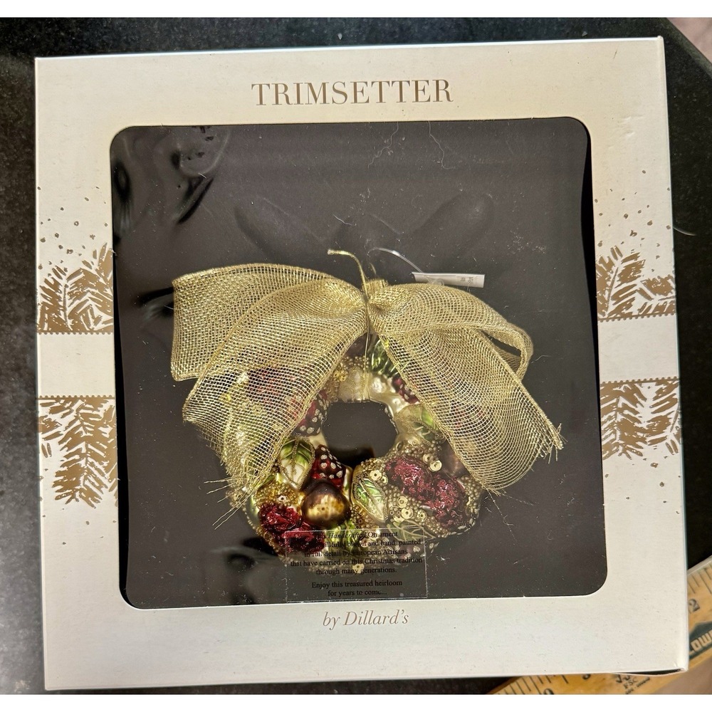 Rare Trimsetter Dillard's Polish Blown Glass Wreath Ornament NIB Jeweled VTG